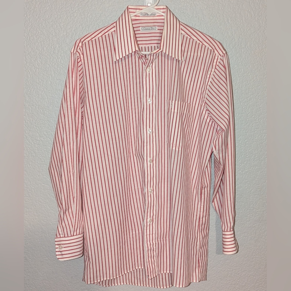 Vintage Christian Dior Button Up Shirt Pinstripe Mens Size 16 32-33